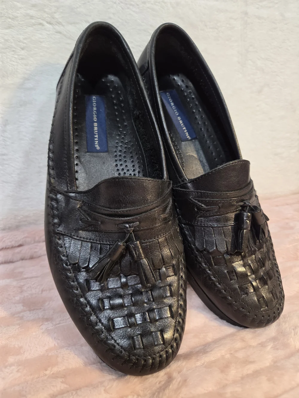Giorgio Brutini Men’s Black Woven Leather Tassel Loafers